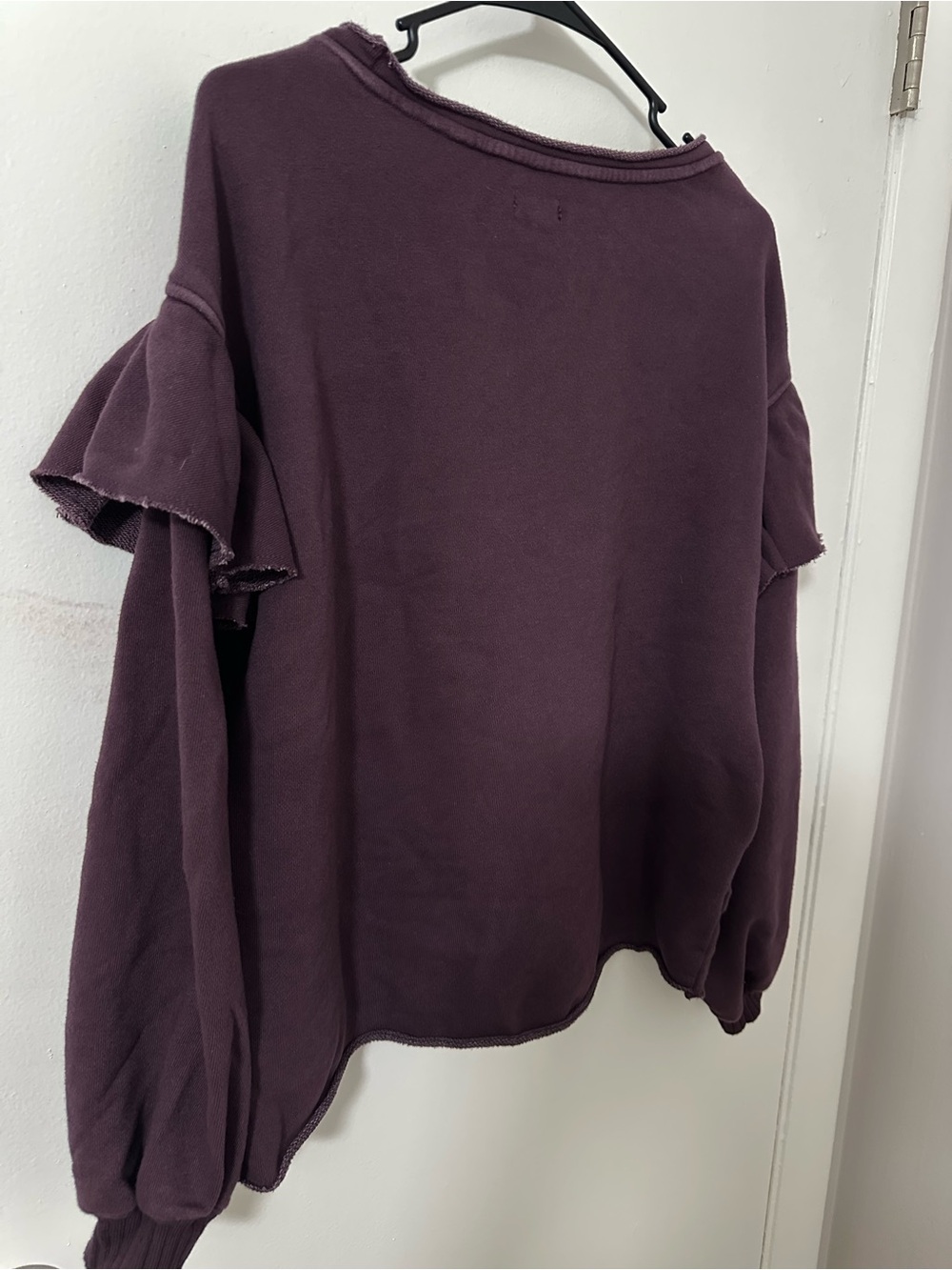 Aerie Plum Ruffled Sleeve Pullover Sweatshirt